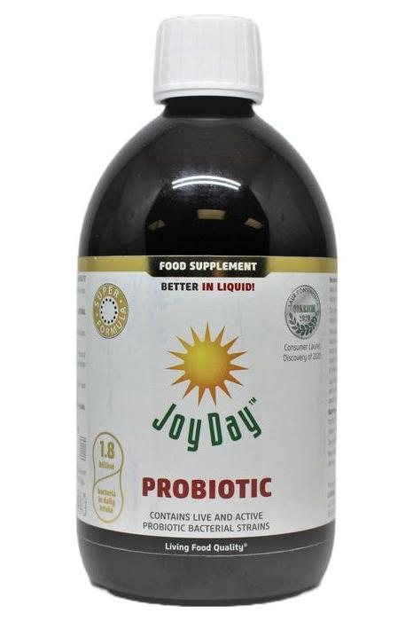 Joy Day Probiotic liquid supplement, 500 ml, loaded with live probiotic bacterial strains for gut health.