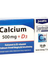JutaVit Calcium 500 mg + D3 tablets pack with 50 tablets, essential for bone and dental health.