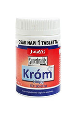 JutaVit Chromium 100 IU supplement bottle, 60 tablets for blood sugar support and metabolic health.