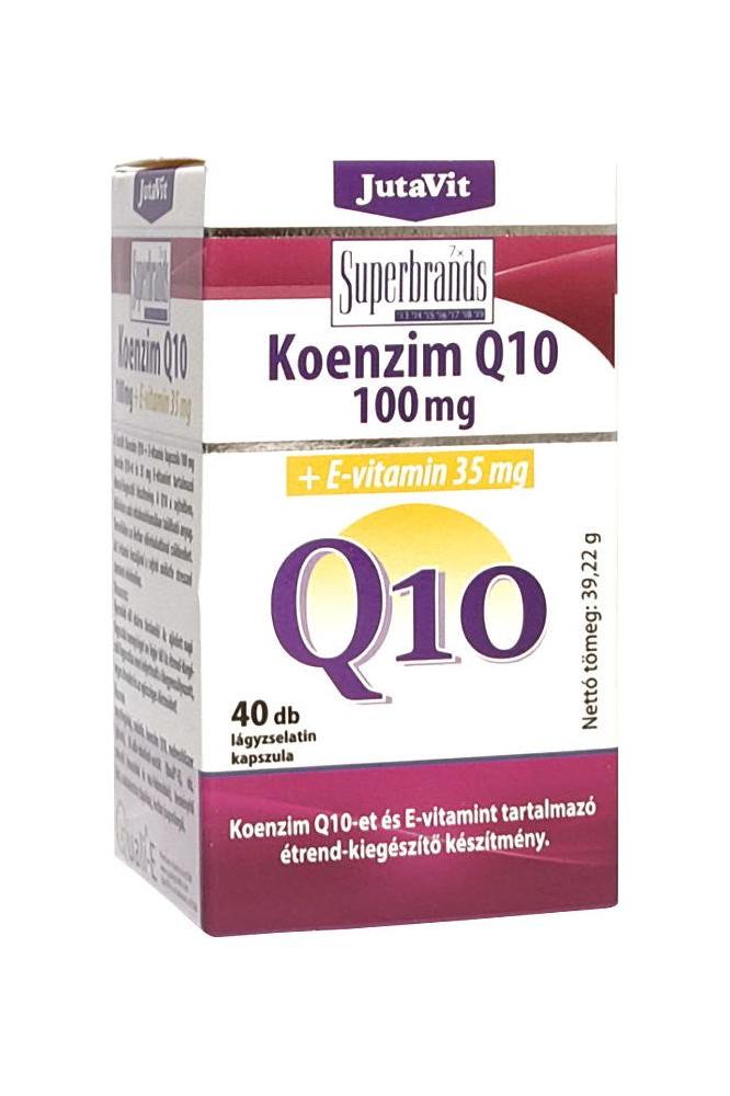 JutaVit Coenzyme Q10 100 mg + Vitamin E capsule packaging, 40 tablets box for heart health support.