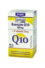 JutaVit Coenzyme Q10 60 mg softgel supplement box with Vitamin E, 66 softgels for heart health and energy support.
