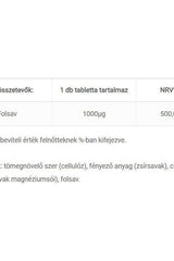JutaVit Folic Acid tablet nutritional information table with dosage and active ingredients.