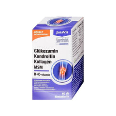 JutaVit Glucosamine Collagen MSM D+C vitamin supplement box for joint health and mobility features.