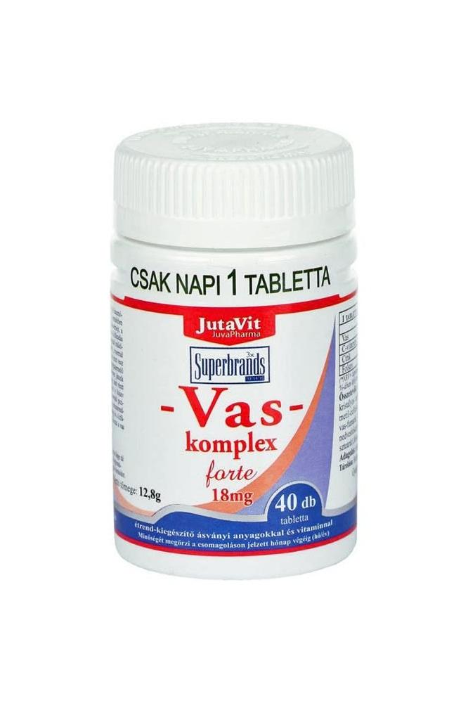 JutaVit Iron Complex 18 mg tablets in a bottle, 40 tablet dietary supplement for energizing and immunity support.