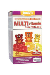 JutaVit Multivitamin Gummies for Kids - 60 gummies pack with fruity flavors of orange, lemon, and cherry.