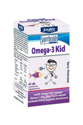 JutaVit Omega-3 Kid orange flavored softgel box with cartoon fish and child illustration, 45 softgels.