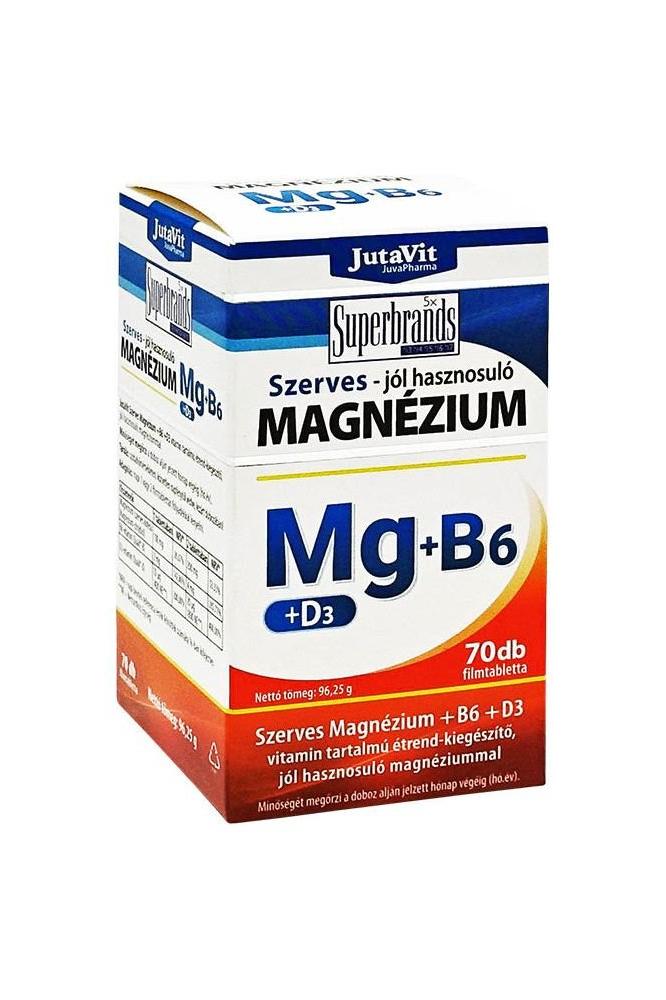 JutaVit Organic Magnesium + B6 + D3 tablets - 70 count box, supports energy and nerve function.