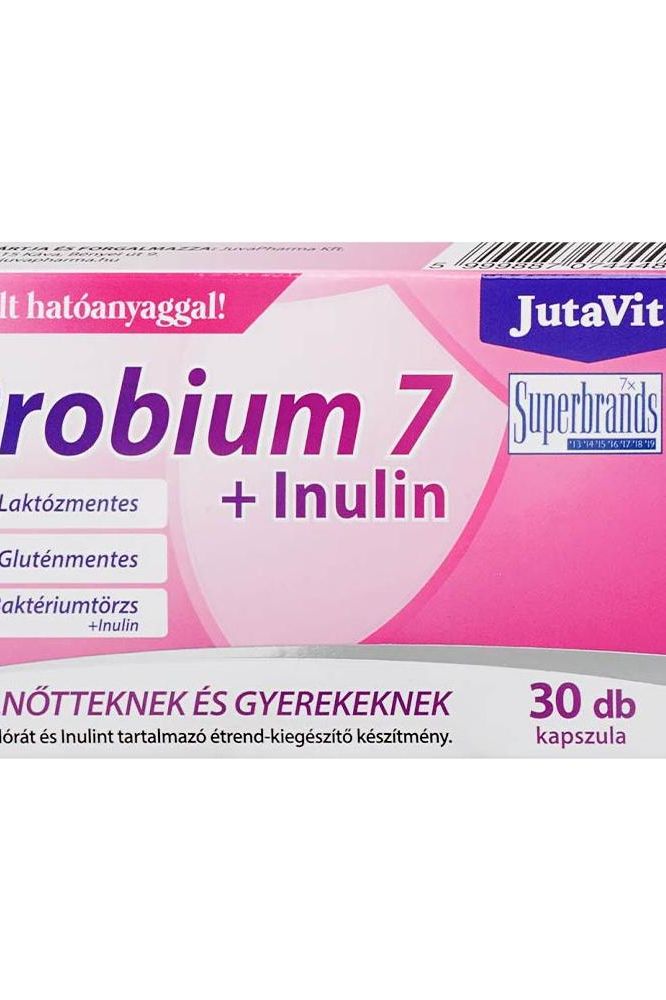 JutaVit Probium 7 + Inulin dietary supplement box, 30 capsules for gut health support.