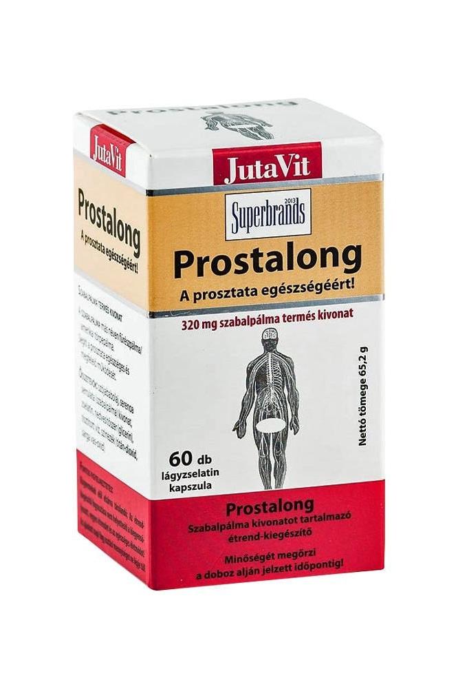 JutaVit Prostalong prostate support softgel packaging, 60 capsules with palm extract for healthy prostate function.