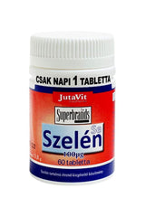 JutaVit Selenium 100µg dietary supplement in a 60-tablet bottle, promoting antioxidant benefits for health.