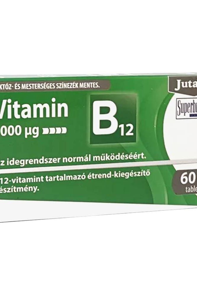JutaVit Vitamin B12 1000 mcg supplement packaging with 60 tablets for energy and nervous system support.