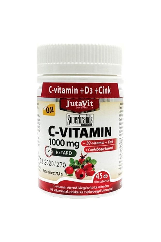 JutaVit Vitamin C 1000 mg + D3 + Zinc tablet with nyponextract for immune support and energy.