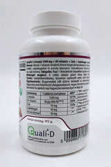 JutaVit Vitamin C 1500 mg tablets with D3, Zinc, and Acerola, nutrition facts on bottle's back.