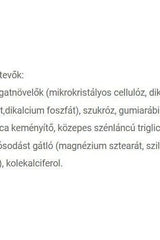 Ingredient list for a dietary supplement including microcrystalline cellulose, dicalcium phosphate, and vitamin D.