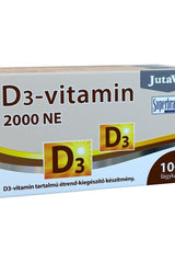 JutaVit Vitamin D3 2000 IU supplement box with 100 softgels for immune system support and calcium absorption.
