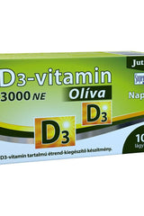 JutaVit Vitamin D3 3000 IU Olive supplement box, supports calcium absorption and healthy bones.