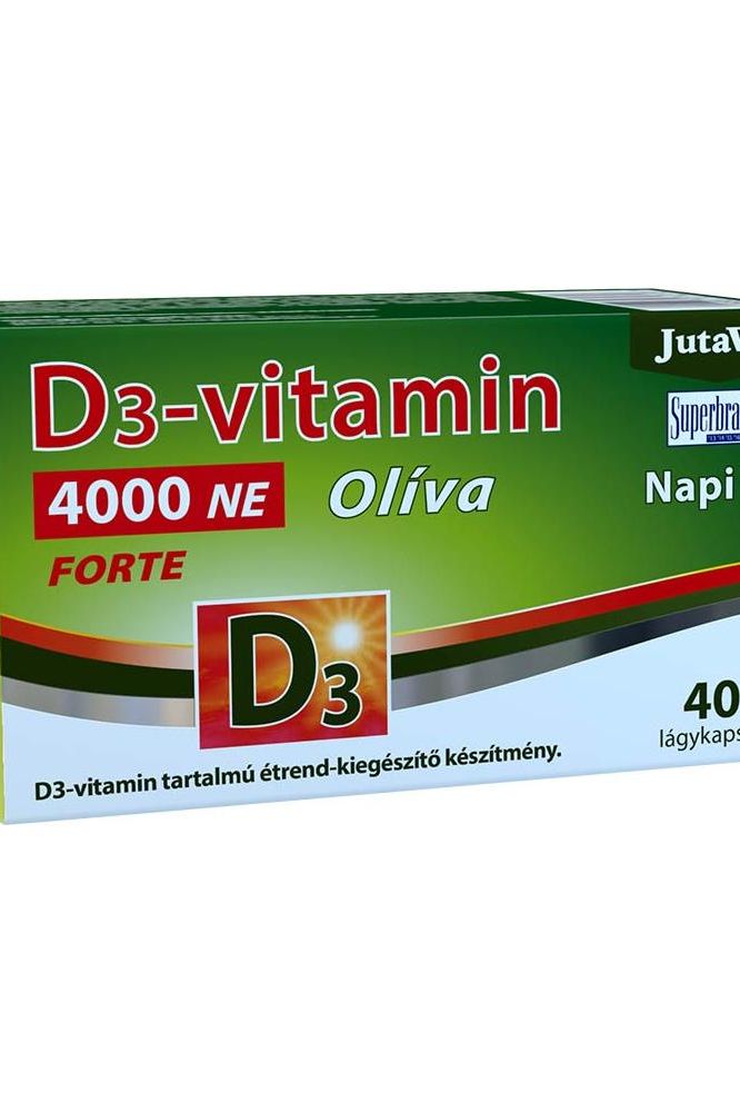JutaVit Vitamin D3 4000 IU Forte softgel box for calcium absorption and immune support.