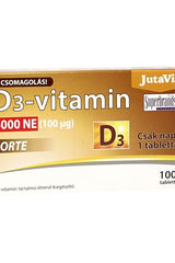 JutaVit Vitamin D3 Forte 4000 IU supplement box containing 100 tablets for optimal bone and dental health.