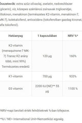 Ingredient details for JutaVit Vitamin K2+D3+K1 supplement, highlighting K2, K1, and D3 vitamin content.