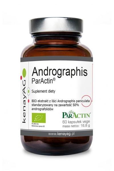 Kenay - Andrographis ParActin supplement in a brown glass bottle, containing 60 vegetarian capsules for immune support.