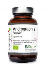 Kenay - Andrographis ParActin supplement in a brown glass bottle, containing 60 vegetarian capsules for immune support.
