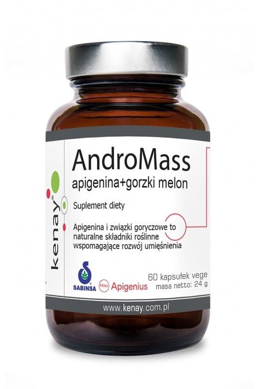 Kenay Andromass Extreme Botanical Sarm supplement bottle with Apigenin and Bitter Melon, 60 capsules for muscle growth.