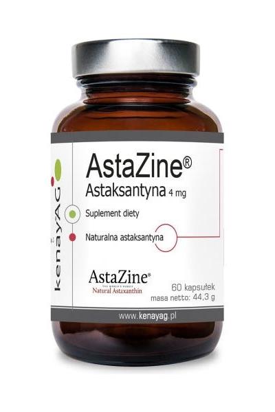 AstaZine® astaxanthin supplement in brown glass bottle, 60 capsules of natural astaxanthin, dietary supplement.