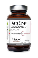AstaZine® astaxanthin dietary supplement bottle with 60 capsules, 12 mg per capsule, by Kenay.