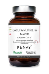 Kenay Bacopa Monnieri Bacopin 40% supplement bottle with 60 capsules for memory and cognitive support.