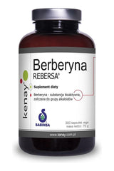 Kenay Berberine Rebersa dietary supplement bottle, supports cholesterol and glucose levels with antioxidant properties.