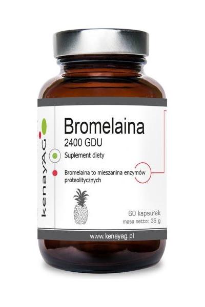 Kenay Bromelain 2400 GDU supplement bottle, contains 60 capsules for improved digestion and natural body support.