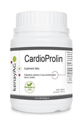 Kenay - CardioProlin dietary supplement container, 140 g, featuring amino acids and vitamin C for heart health.