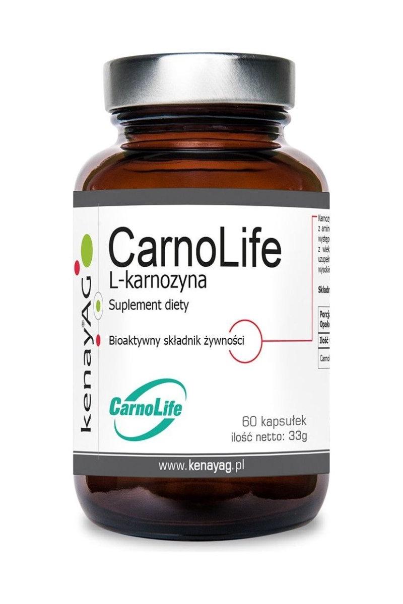 Kenay CarnoLife dietary supplement bottle with L-carnitine, 60 capsules.