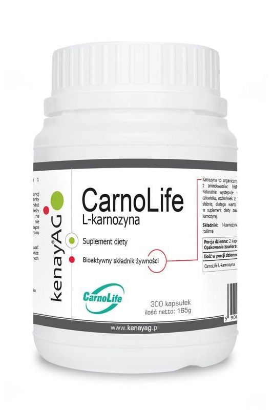 Kenay CarnoLife L-Carnosine supplement bottle, 300 capsules for muscle and cognitive support.