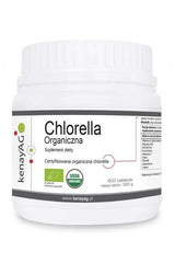 Kenay Organic Chlorella supplement jar, rich in nutrients, supporting digestion and immunity, 300g, 600 tablets.
