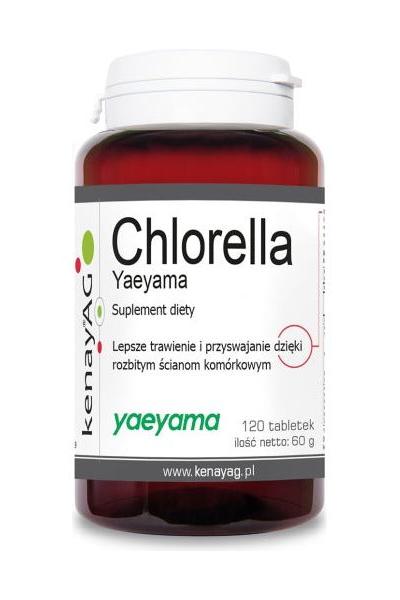 Kenay Chlorella Yaeyama supplement bottle, 120 tablets for better digestion and nutrient absorption.