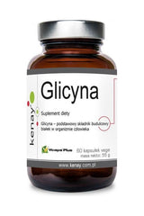 Kenay Glycine 800 Mg dietary supplement in a 60-capsule bottle for muscle support and better sleep.