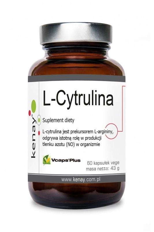Kenay L-Citrulline supplement bottle, 60 capsules, supports nitric oxide production and muscle recovery.
