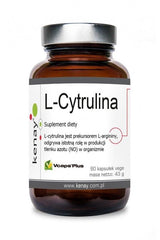 Kenay L-Citrulline supplement bottle, 60 capsules, supports nitric oxide production and muscle recovery.