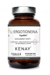 Kenay L-Ergothioneine ErgoElite™ supplement bottle, 60 veg. capsules, antioxidant support for health.