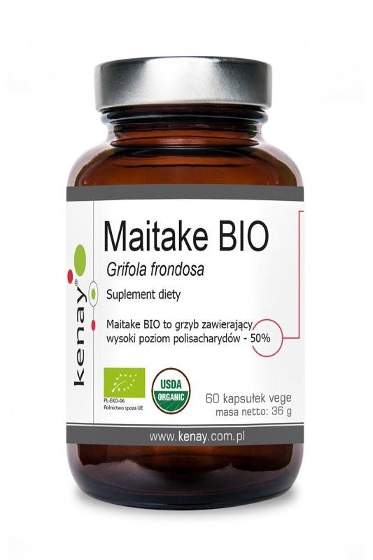 Kenay Maitake BIO organic mushroom supplement with 60 capsules and high polysaccharides content.