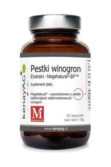 Kenay Mega Natural BP Grape Seed Extract dietary supplement in a brown bottle with 60 capsules.