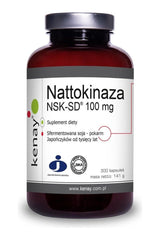 Kenay Nattokinase NSK-SD dietary supplement 100 mg in a 300 capsules jar for health benefits.