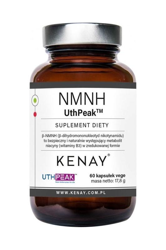 Kenay UthPeak NMNH supplement bottle containing 60 caps for metabolic support and energy production.