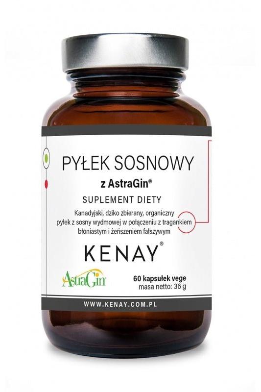 Kenay Pine Pollen with AstraGin® dietary supplement bottle, 60 vegan capsules, 36g