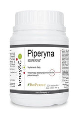 Kenay Piperine Bioperine black pepper extract supplement bottle enhancing nutrient absorption.