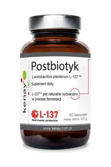 Kenay Postbiotic Lactobacillus Plantarum L-137 supplement bottle with 60 capsules.