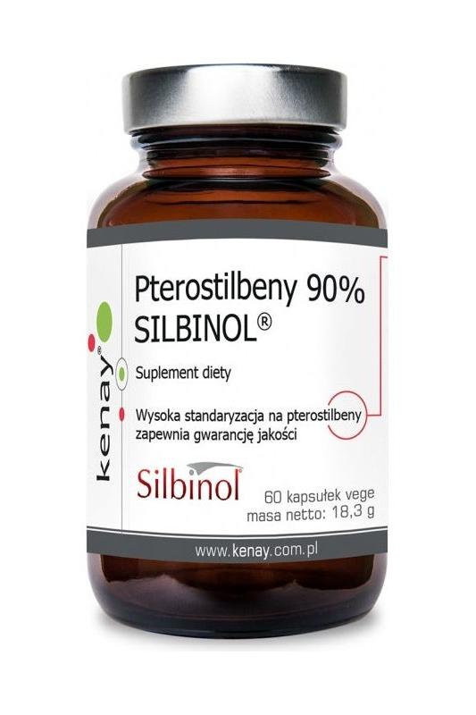 Kenay Pterostilbene 90% Silbinol supplement in a glass bottle, 60 vegetarian capsules, health benefits. Kenay Pterostilbene 90% Silbinol supplement in a glass bottle, 60 vegetarian capsules, health benefits.