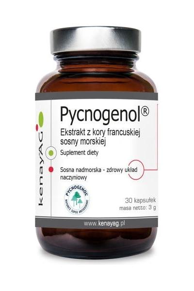 Kenay Pycnogenol supplement bottle, French marine pine bark extract for healthy blood system.