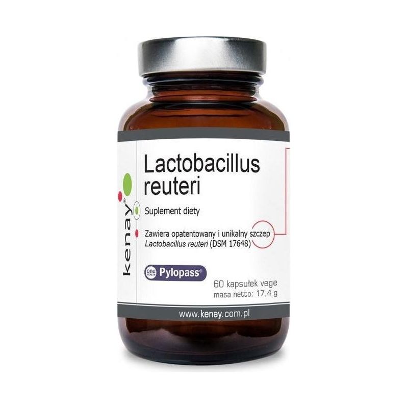 Kenay Lactobacillus reuteri probiotic supplement with Pylopass technology, 60 capsules bottle.